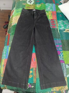 PAIGE Black High-Rise Wide Leg Jeans